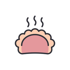 Delicious dumpling icon with steam, representing freshly cooked cuisine