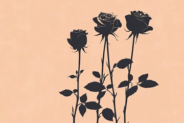 Rose stem silhouettes on dusty peach tone. Romantic and vintage-inspired setting for boutique ads.