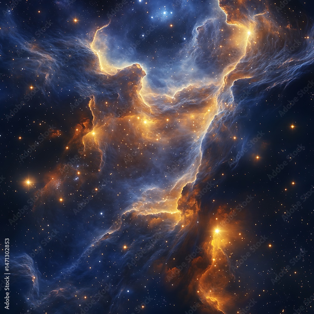 Canvas Prints vast space nebula art with glowing stars nestled within hyper-realistic gas formations.