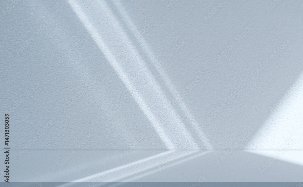 Aufkleber Blue Background Studio with Gradient White Light on Podium stage for Product Display Present,Empty Backdrop wall texture with abstract sun light on floor concrete in pastel blue tone color for Winter