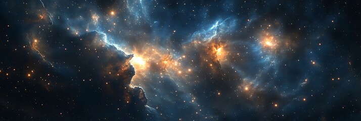Fototapeta premium Vast space nebula art with glowing stars nestled within hyper-realistic gas formations.