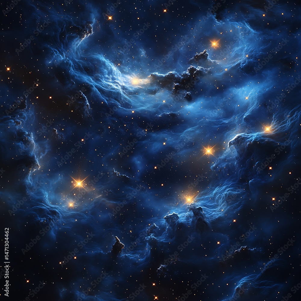 Poster vast space nebula art with glowing stars nestled within hyper-realistic gas formations.