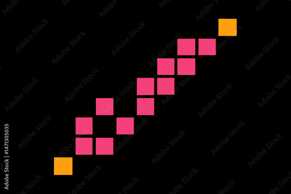 Aufkleber abstract pixel art pink and orange blocks on black background dynamic diagonal line design