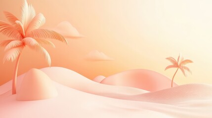 Serene Desert Landscape with Minimalist Palm Trees and Soft Hues
