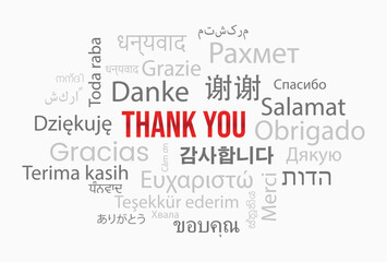 Thank you word cloud in different languages background concept