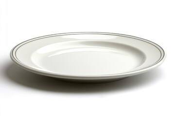 Empty white dinner plate with double gold rim