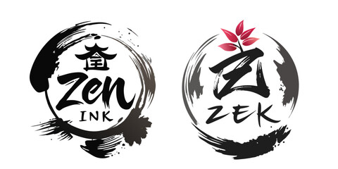 Zen Ink and ZEK Logos with Calligraphic Brush Strokes