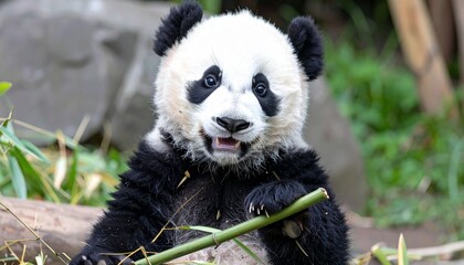 Obraz premium giant panda eating bamboo