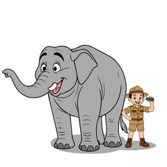 Cartoon Safari Boy with Elephant