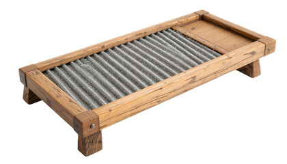 Antique Wooden Washboard with Metal Scrubbing Surface Isolated on White