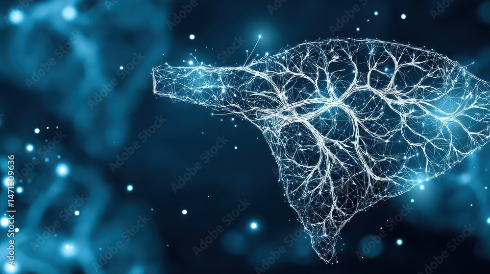 Leinwandbilder Abstract Human Brain Neural Network Connection Representing Artificial Intelligence on Dark Blue Background