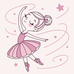 Ballerina doll cartoon spinning gracefully in pink tutu dress
