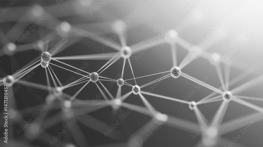 Poster Abstract Network Connection Close Up in Black and White Tones Depicting Data Science or Technology Concept