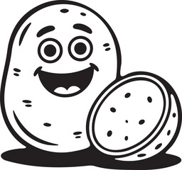 A smiling potato and a sliced potato outline vector illustration.