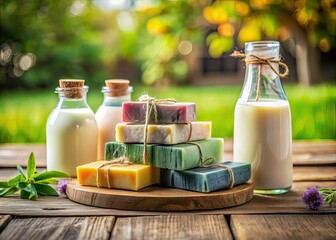 Handmade Goat Milk Soap Bars & Fresh Milk - Rustic Still Life