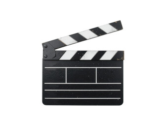 Black and white clapperboard isolated on transparent background, film, movie, production.