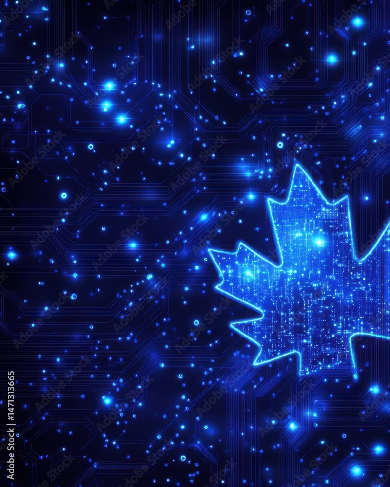Aufkleber digital canada glowing maple leaf on circuit board background high tech illustration modern design