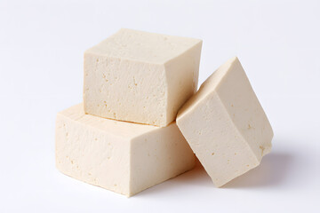 Fresh tofu cubes on a white isolated background