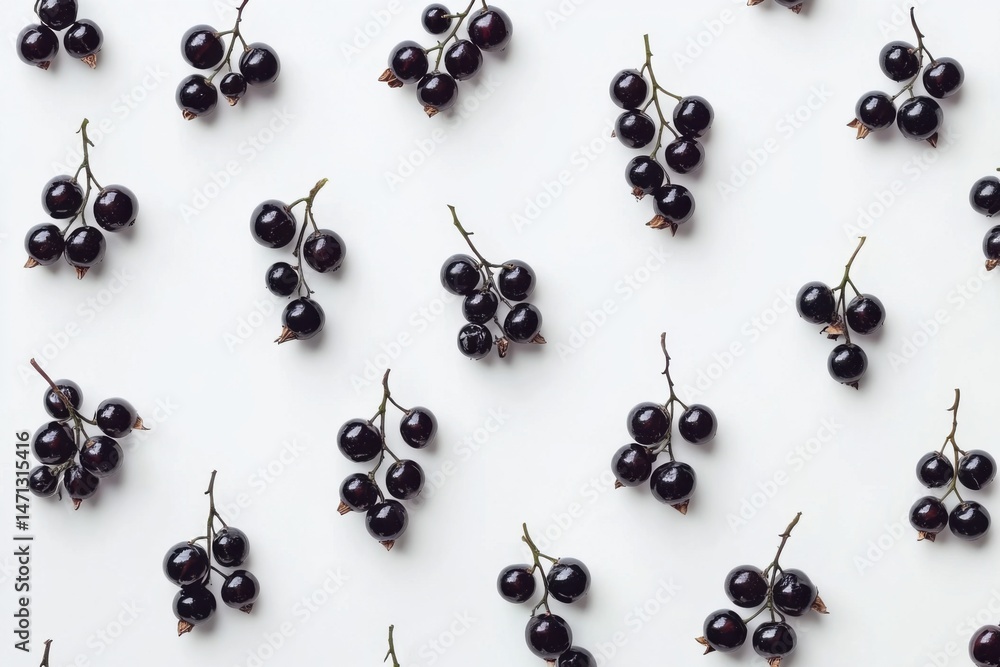 Aufkleber flat lay of black currant fruit isolated on white background overhead food still life pattern fresh 