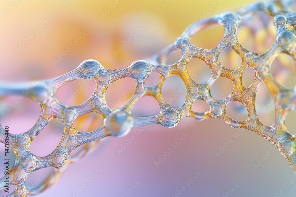 Poster Macro Shot of Interconnected Bubbles Forming a Delicate Structure with Iridescent Colors and Soft Light Abstract