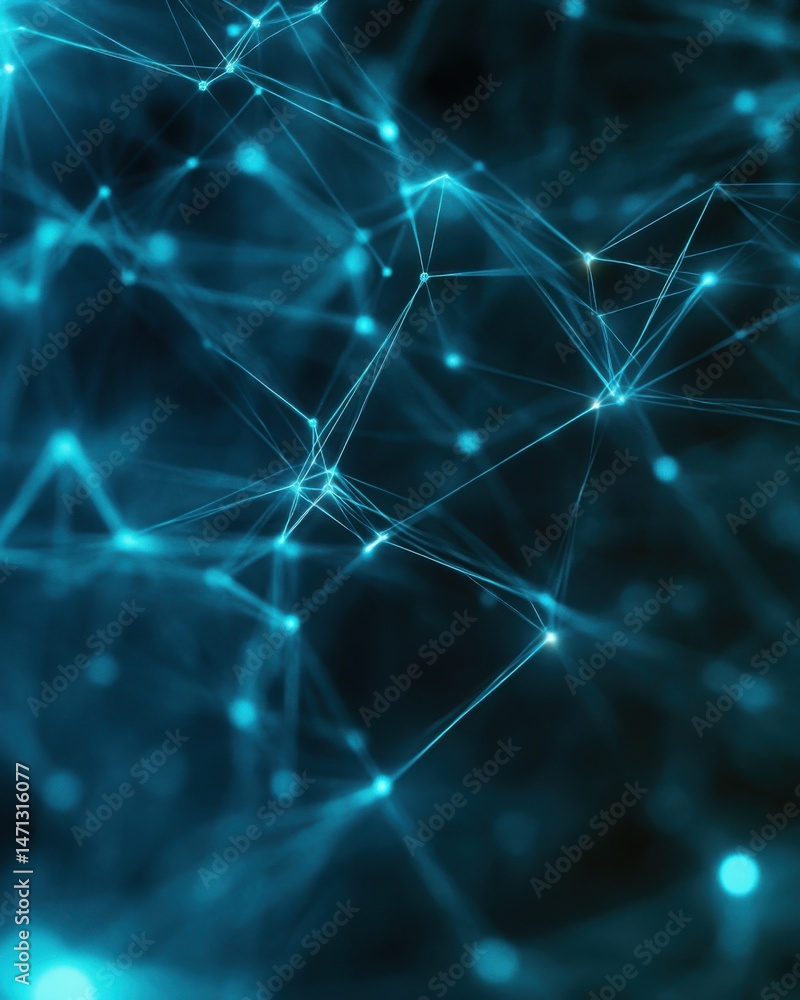 Fototapete Abstract network connection structure with blue light nodes and lines for technology background concept close up