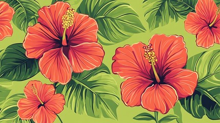 Fototapeta premium Hibiscus Tropical Floral Pattern. (2)