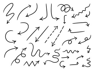 Vector hand drawn arrows. Simple arrows black icon on transparent background. Stock vector