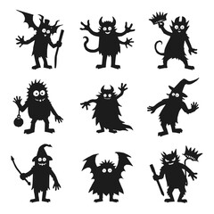 Monster black silhouette set
