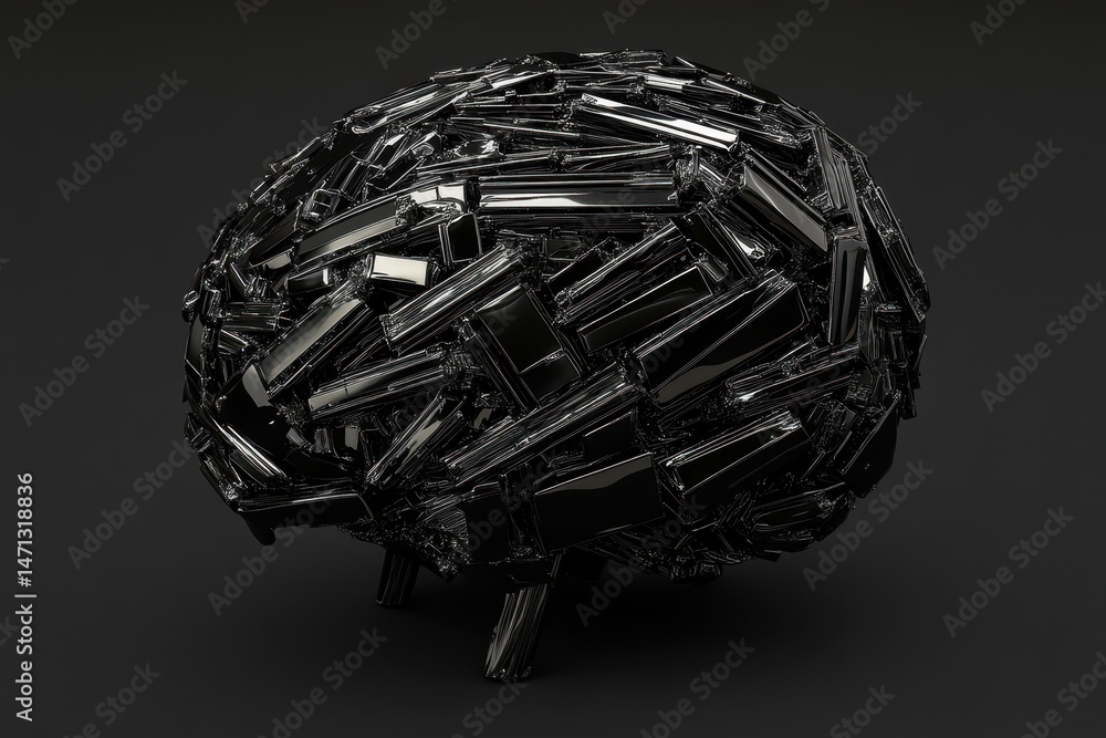 Aufkleber abstract sphere composed of reflective black rectangles on dark background studio shot modern art