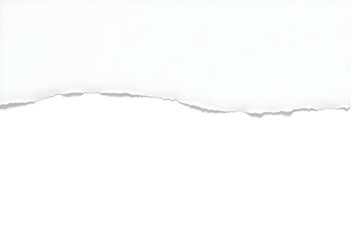 Obraz premium A torn piece of white paper with a rough edge, casting a subtle shadow on a plain white background, minimalist composition .