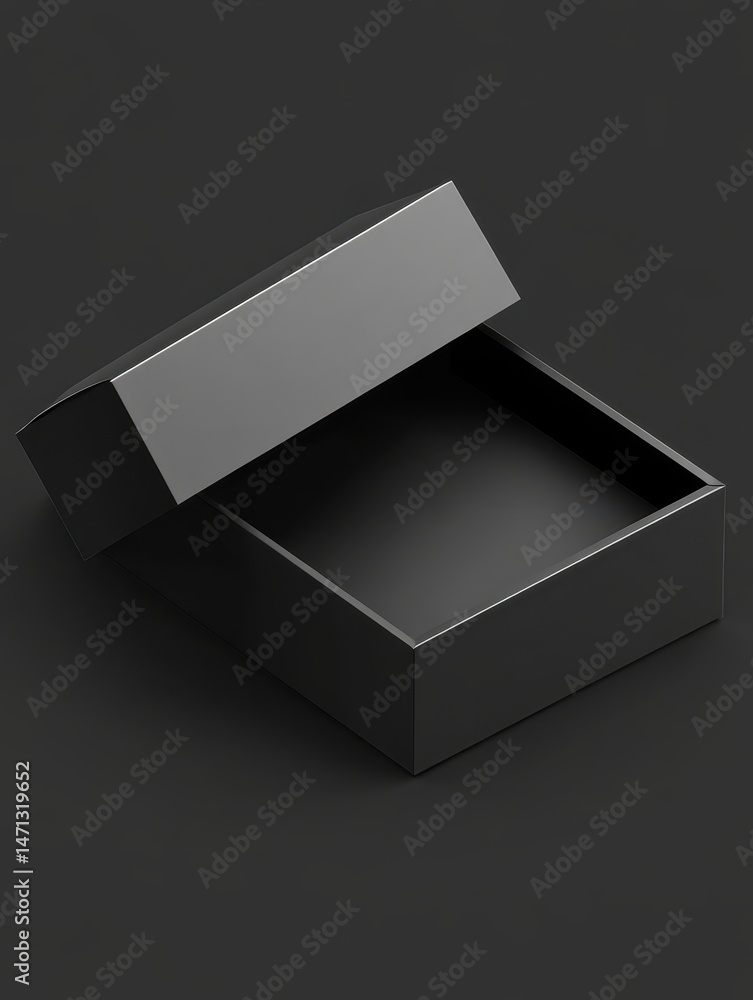 Poster open black box casting shadow on dark surface studio shot angled view for product mockup or presenta