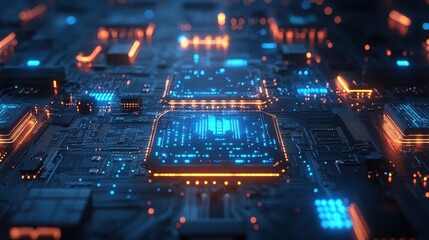 Obraz premium Futuristic Digital Circuit Board with Glowing LED Elements