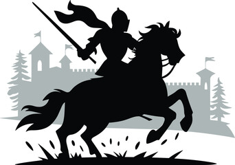 Bold medieval knight on horse vector Art & Illustration