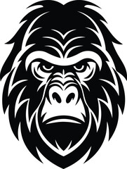Black Gorilla Head, Gorilla Silhouette  white background, vector illustration of a Gorilla, Gorilla vector illustration of a head icon,