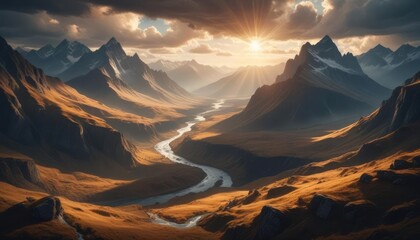 Mountain valley vista at sunrise