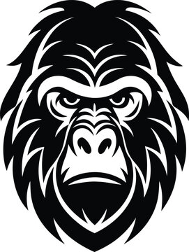 Black Gorilla Head, Gorilla Silhouette  white background, vector illustration of a Gorilla, Gorilla vector illustration of a head icon,