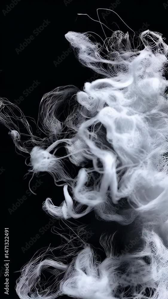 Poster abstract rendering of smoke or fiber optic strands swirling against a dark background, creating a dy