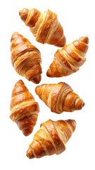 flying fresh croissant isolated on transparent white background, clipping path