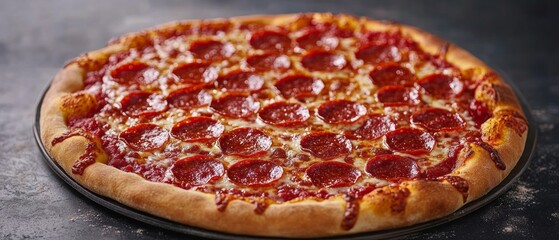 Delicious pepperoni pizza on a dark background.