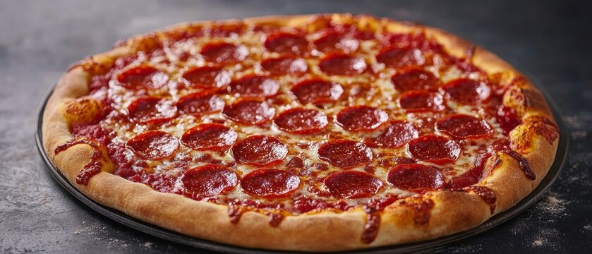 Delicious pepperoni pizza on a dark background.