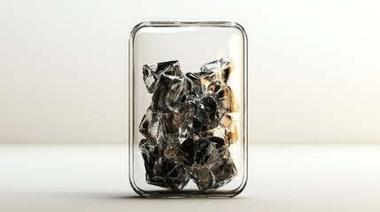 Fototapeta premium Freshly made ice cubes are arranged inside a clear rectangular glass container against a white neutral background creating a refreshing vibe.