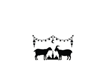 Islamic Eid Al Adha Celebration Sacrificial Animals silhouette on white background