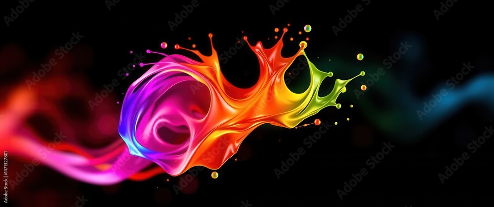 Poster vibrant splash of colorful liquid on a black backdrop, creating a dynamic and eye-catching abstract 