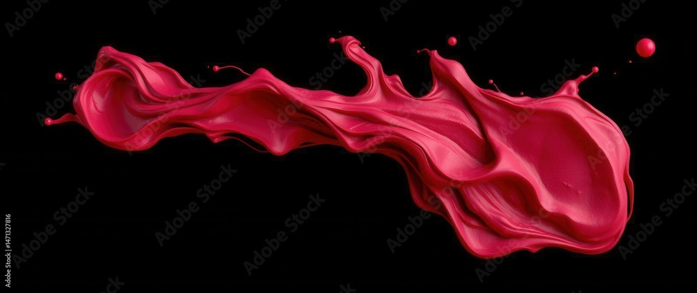 Poster vibrant crimson paint splashes across a stark black backdrop, creating dynamic movement and visual i