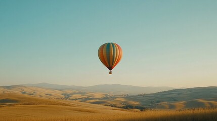 Naklejka premium Colorful hot air balloon above golden hills