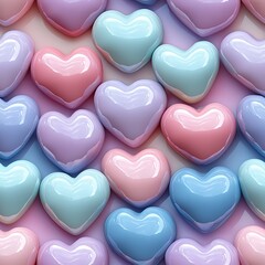 Pile of cute rounded hearts in soft pastel colors forming a love-themed abstract backdrop. --tile 