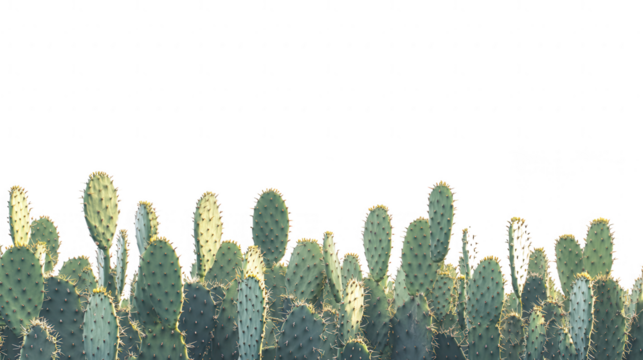 Detailed close-up of prickly pear cactus against a transparent background