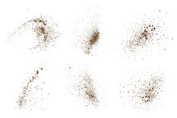 Vector flying coffee particle effect or cocoa powder dust illustration background collection