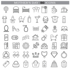 A collection of minimalistic line icons themed around Mother's Day, Mother's Day Line Icons Set 