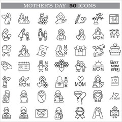 A collection of minimalistic line icons themed around Mother's Day, Mother's Day Line Icons Set 